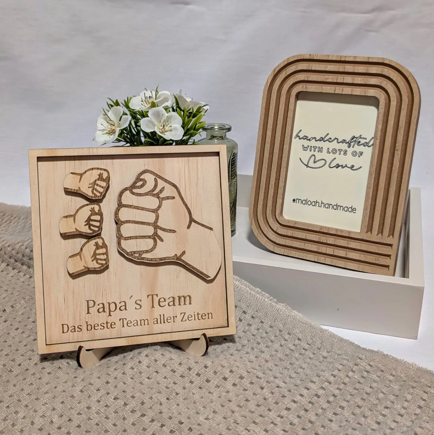 Einzigartiges Vatertagsgeschenk: „Papa’s Team“ aus Holz - Maloah Handmade Design