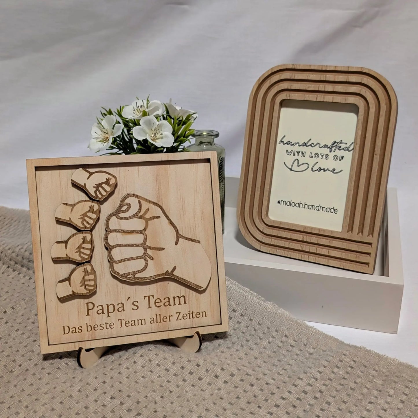 Einzigartiges Vatertagsgeschenk: „Papa’s Team“ aus Holz - Maloah Handmade Design