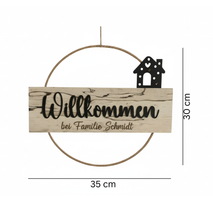 Türkranz Willkommen Personalisiert mit Familiennamen – Handgefertigt 30cm - Maloah Handmade Design
