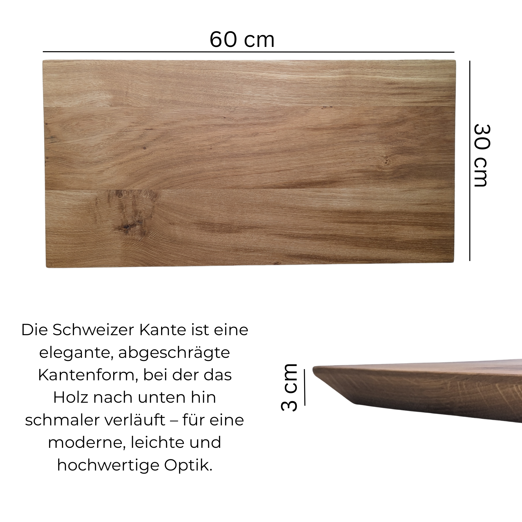 Schneidebrett Wildeiche mit Schweizer Kante – 60 × 30 × 3 cm - Maloah Handmade Design