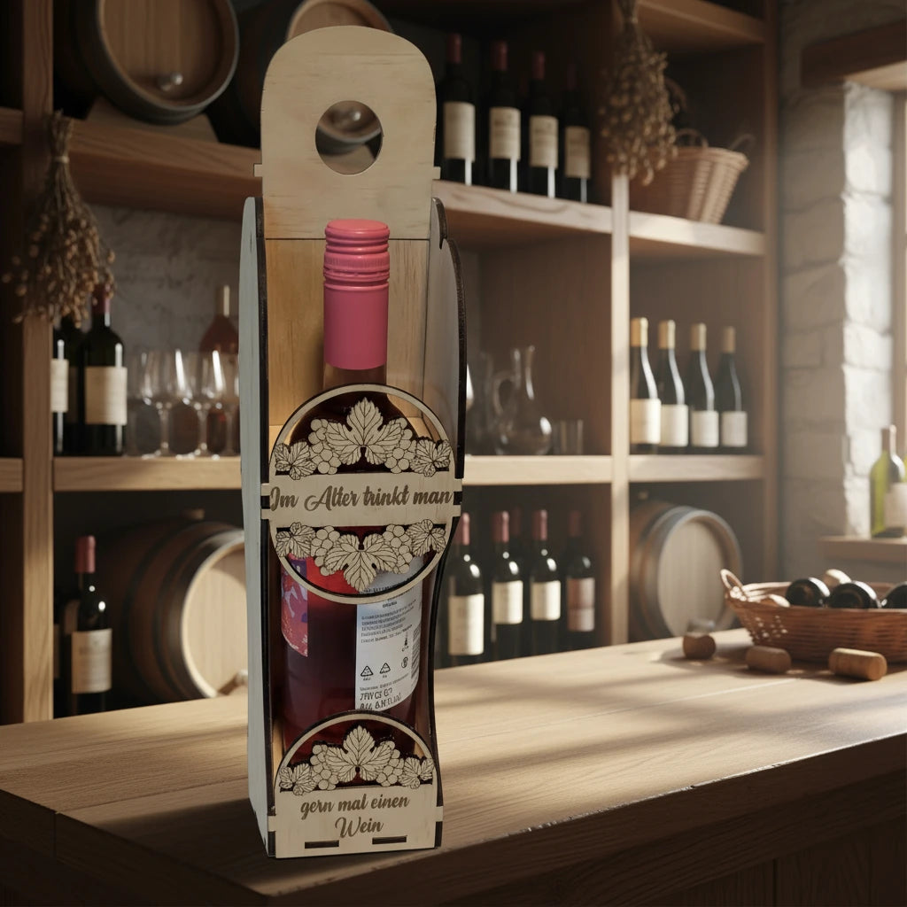 Geschenkbox für Weinflaschen aus Kiefernholz – mit Wunschgravur - Maloah Handmade Design