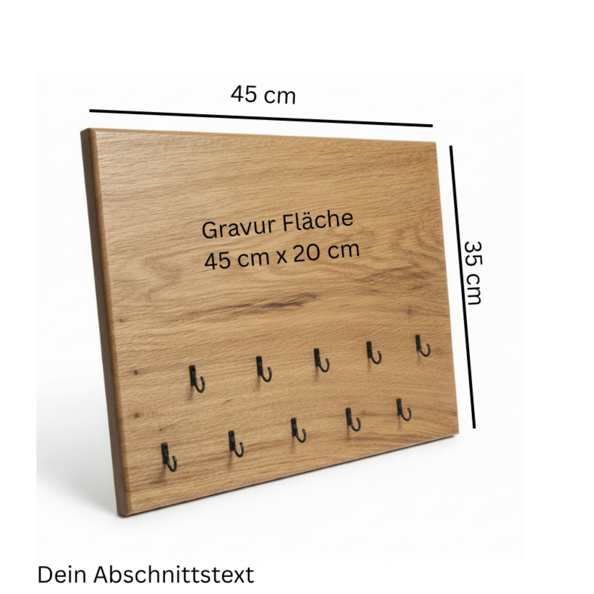 Schlüsselbrett Eiche 45 x 35 cm – Personalisiert mit 10 Haken - Maloah Handmade Design