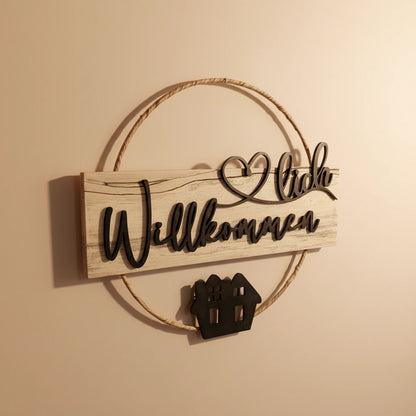 Handgefertigter Türkranz gestockte Buche Doppelhaus Motiv rustikal