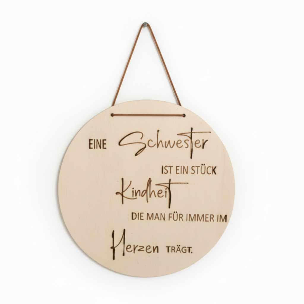 Holzschild schwester mit lederband ohne trockenblumen