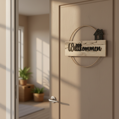 Türkranz Willkommen Handgefertigt | Holz Haus 30cm - Maloah Handmade Design