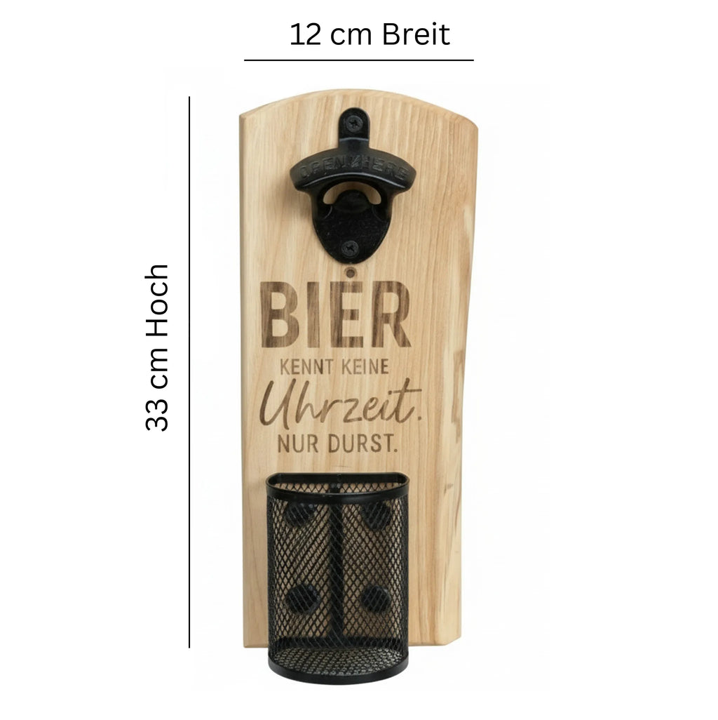 Wandflaschenöffner mit Magnetkorb Holz | Personalisierbar Esche Eiche Buche - Maloah Handmade Design