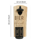 Wandflaschenöffner mit Magnetkorb Holz | Personalisierbar Esche Eiche Buche - Maloah Handmade Design