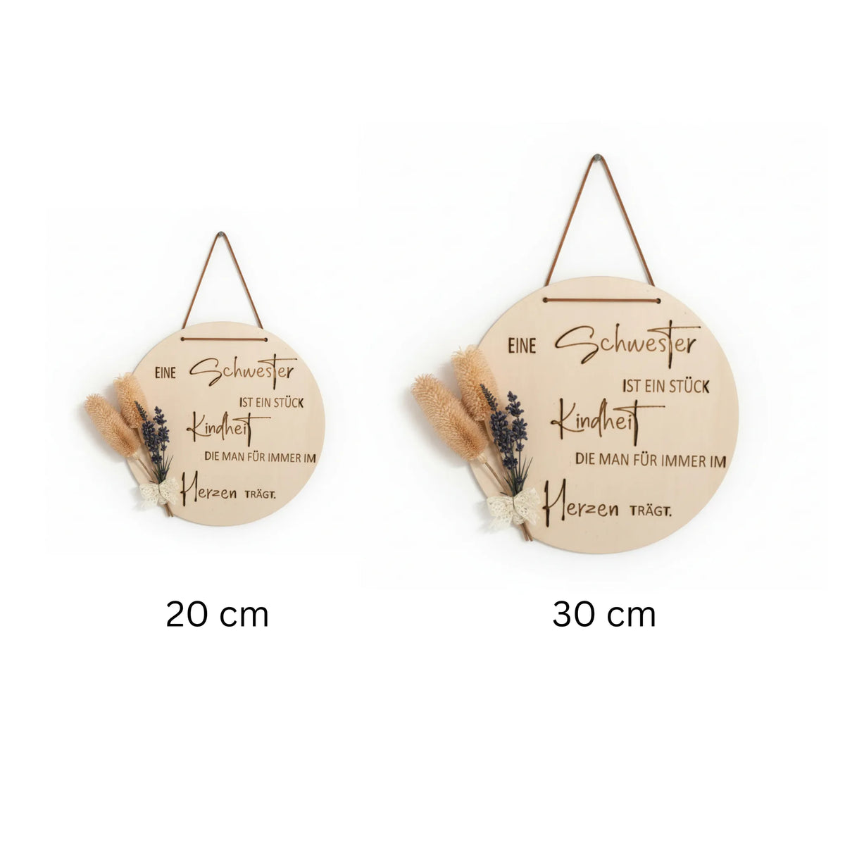 Holzschild Schwester „Eine Schwester ist ein Stück Kindheit" – Personalisiert mit Trockenblumen - Maloah Handmade Design