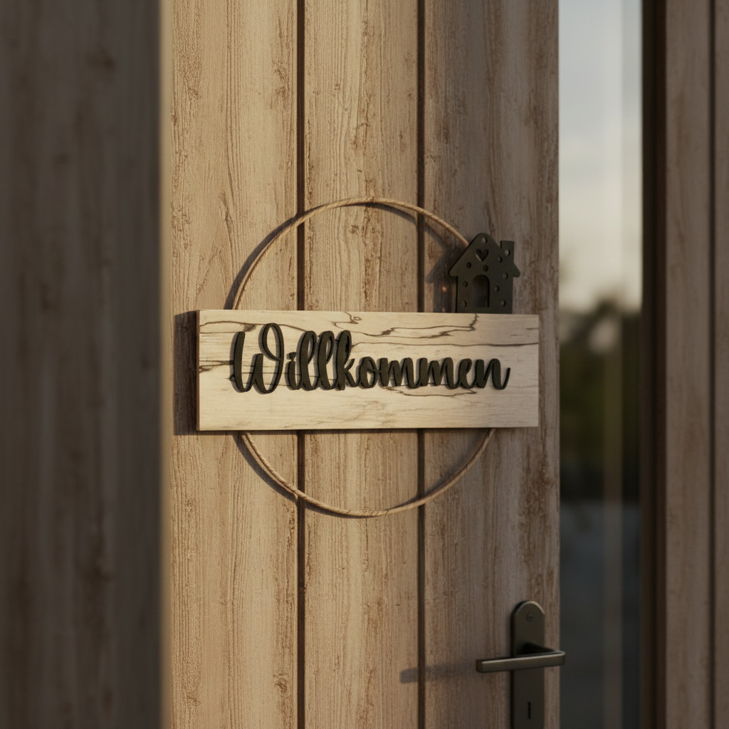 Türkranz Willkommen Handgefertigt | Holz Haus 30cm - Maloah Handmade Design