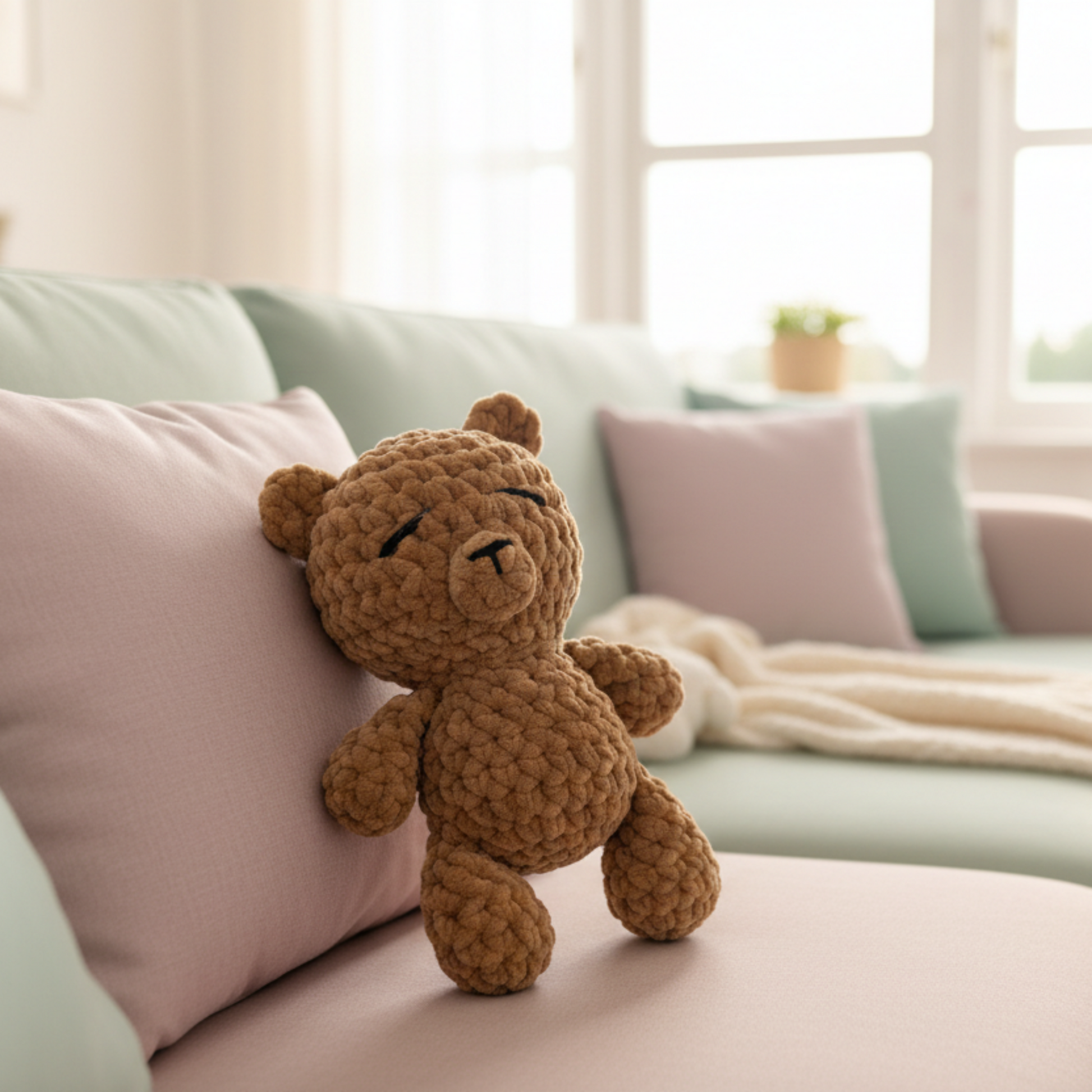 Gehäkelter Kuschelbär aus Chenillegarn - Maloah Handmade Design