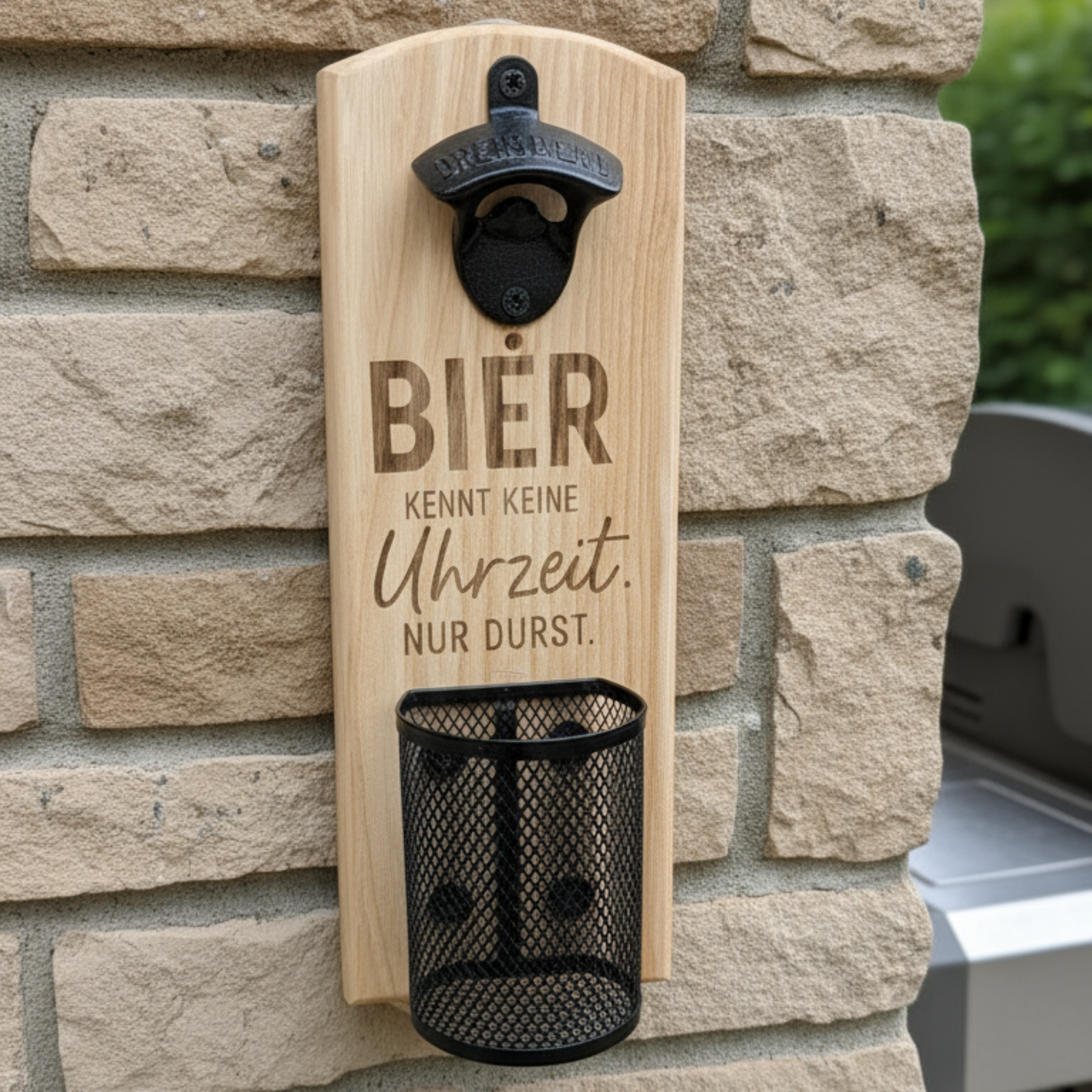 Wandflaschenöffner mit magnetkorb - Maloah Handmade Design