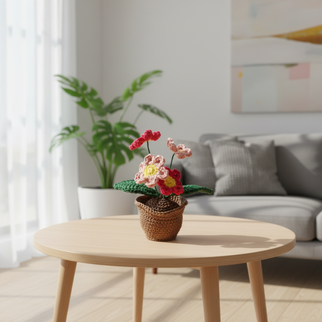 Handgehäkelte Blume im Topf – Ewige Deko mit Herz - Maloah Handmade Design