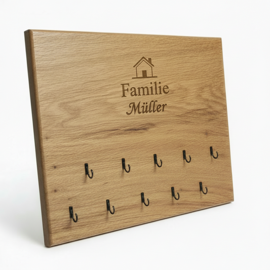 Schlüsselbrett Eiche 45 x 35 cm – Personalisiert mit 10 Haken - Maloah Handmade Design