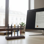 Premium Schreibtisch-Organizer aus Nussbaum und Messing mit Stiftehalter und Smartphone-Ablage
