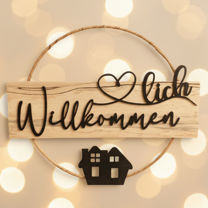Türkranz Herzlich Willkommen 30cm Holz ganzjährig Haustür handgefertigt