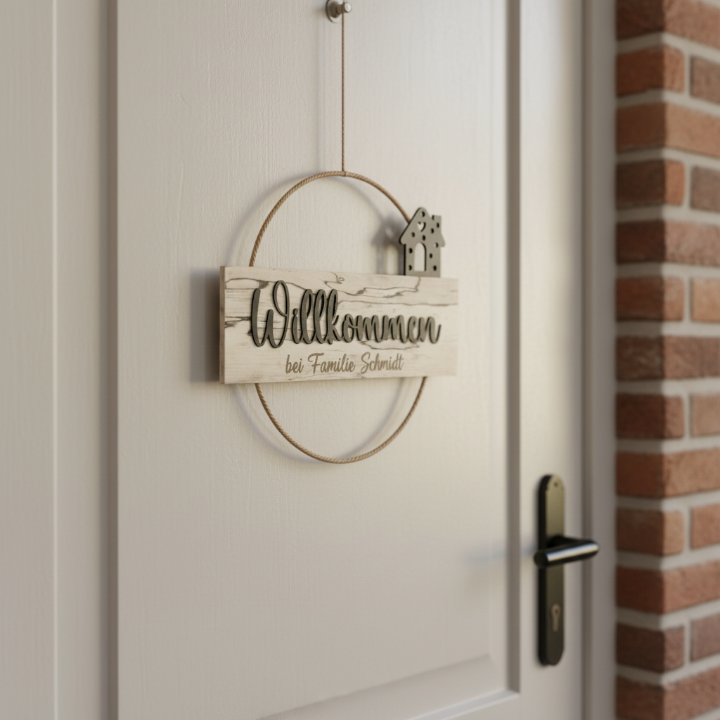 Türkranz Willkommen individuell mit Familiennamen 30cm Durchmesser ganzjährige Türdeko
