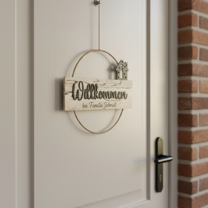 Türkranz Willkommen individuell mit Familiennamen 30cm Durchmesser ganzjährige Türdeko
