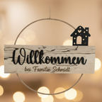 Türkranz Willkommen personalisiert mit Familiennamen aus gestockter Buche 30cm handgefertigt
