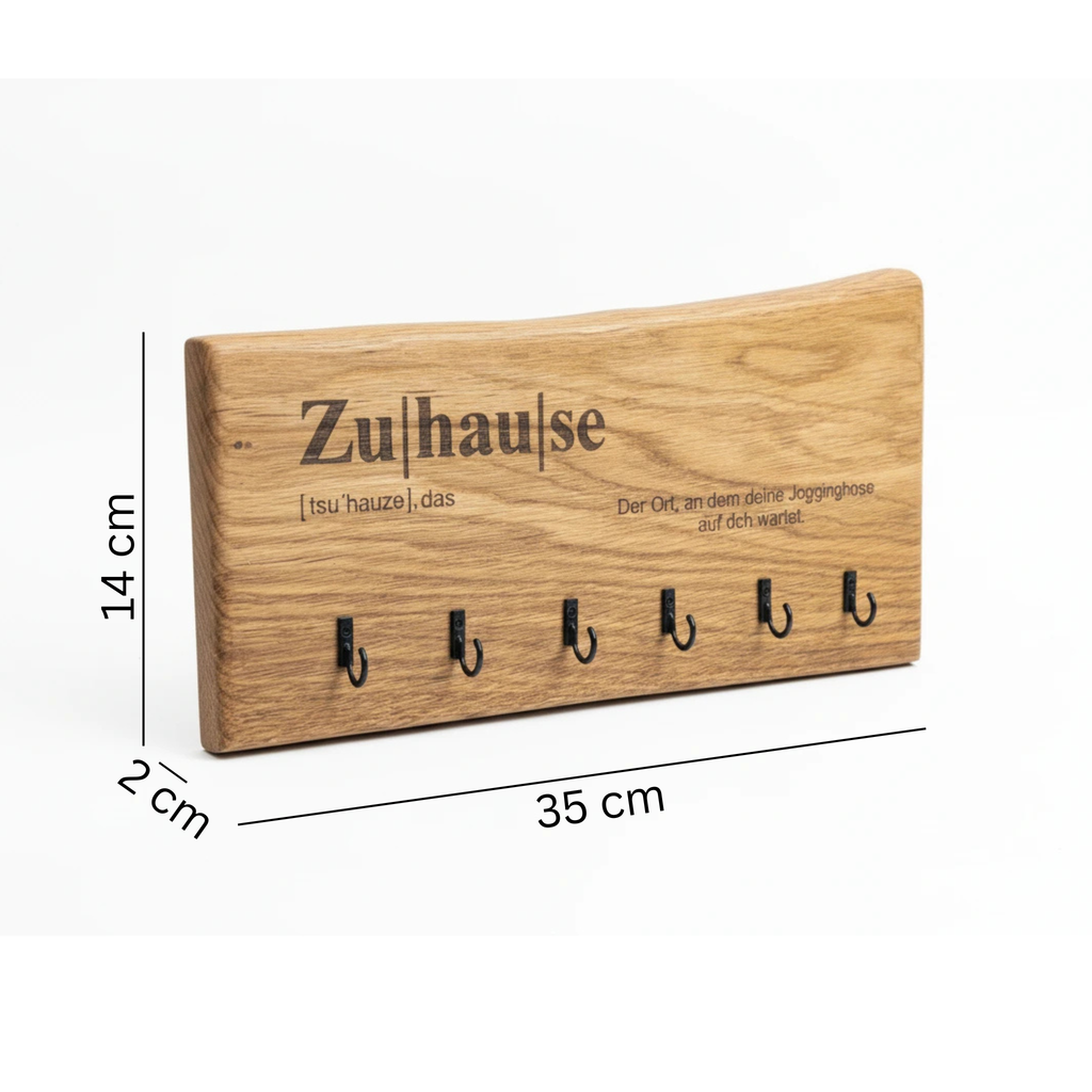 Schlüsselbrett „Zuhause – wo deine Jogginghose auf dich wartet" – 5 Haken - Maloah Handmade Design