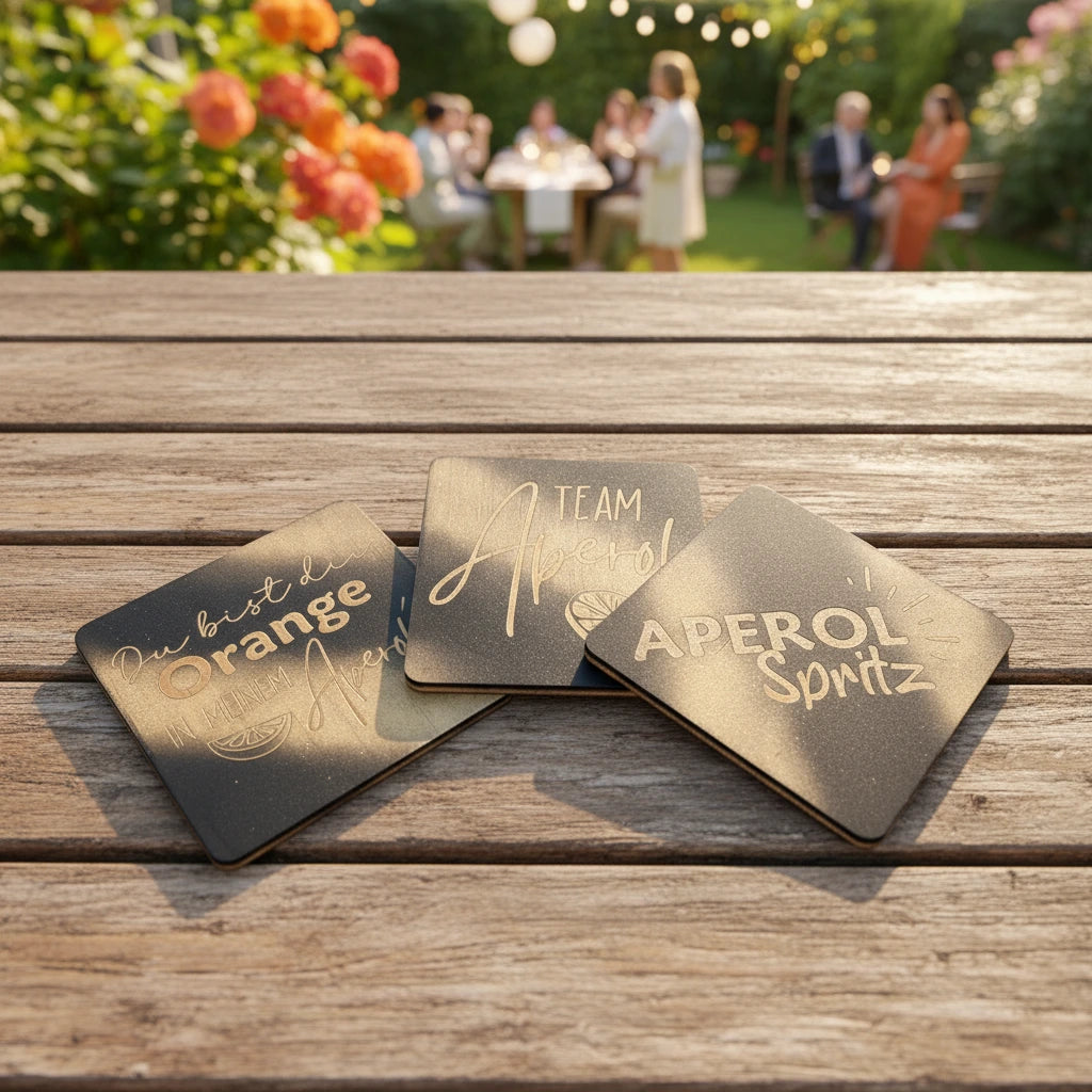 Gravierter Aperol-Untersetzer aus Kiefernholz - Maloah Handmade Design