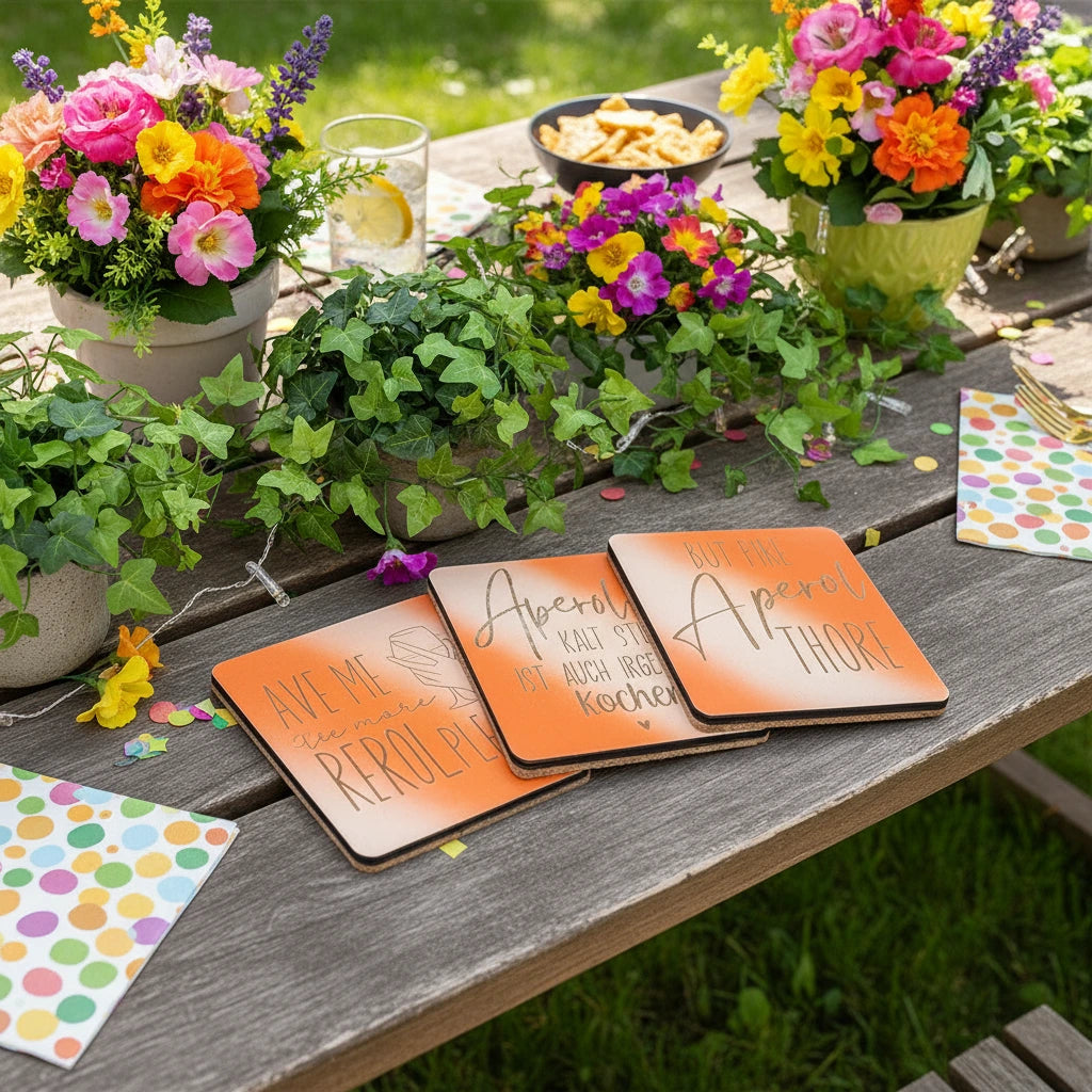 Gravierter Aperol-Untersetzer aus Kiefernholz - Maloah Handmade Design