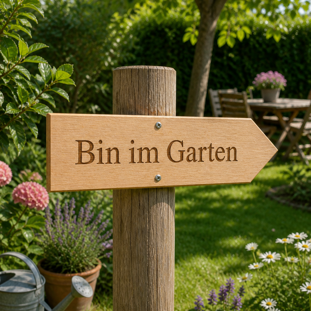 wegweise bi in garten eiche
