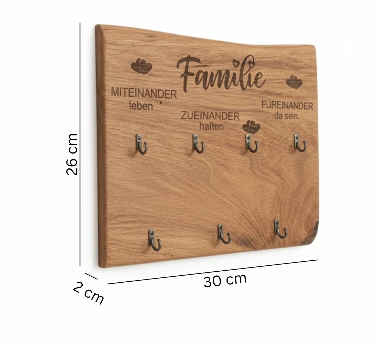  Personalisierte Laser-Gravur Familie auf Eichen-Schlüsselbrett bemassung