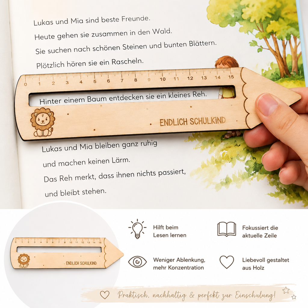 Lesehilfe aus Holz zur Einschulung – Verschiedene Motive - Maloah Handmade Design