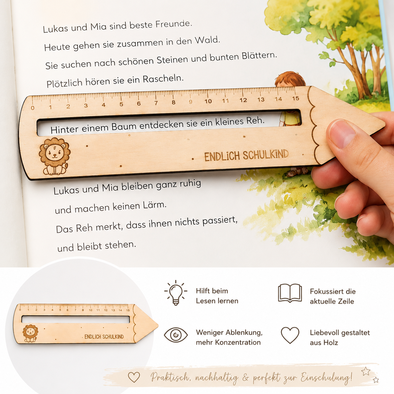 Lesehilfe aus Holz zur Einschulung – Verschiedene Motive - Maloah Handmade Design