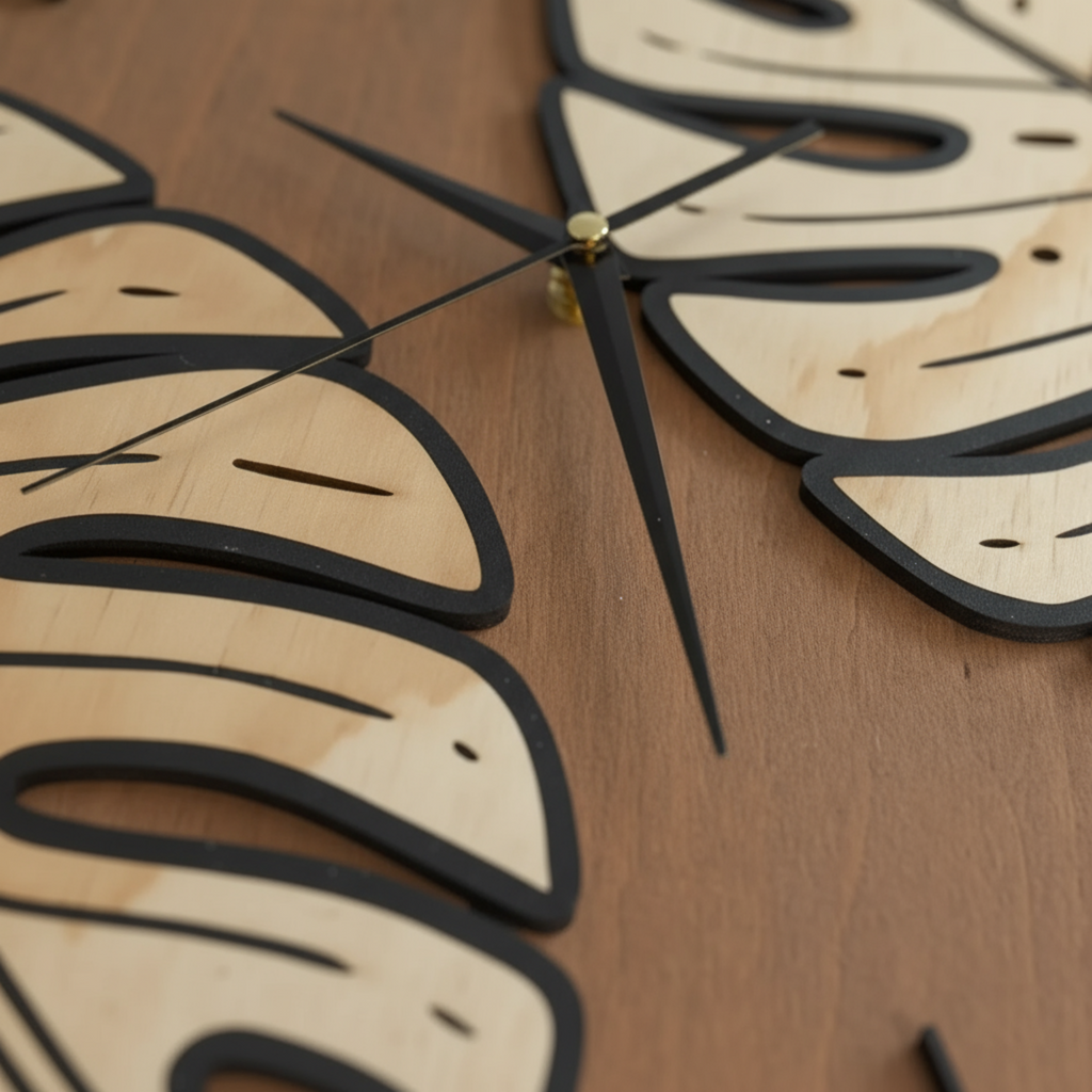 handgefertigte wanduhr monstera