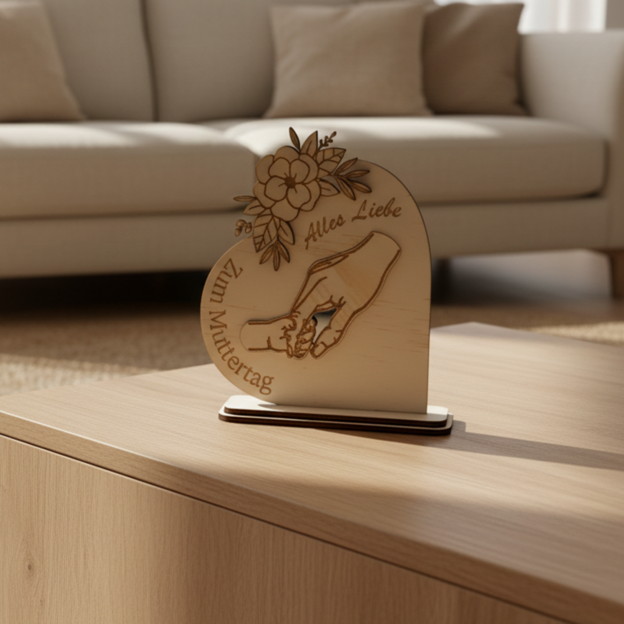 Muttertagsgeschenk personalisiert Herzform | Holzaufsteller mit Gravur - Maloah Handmade Design