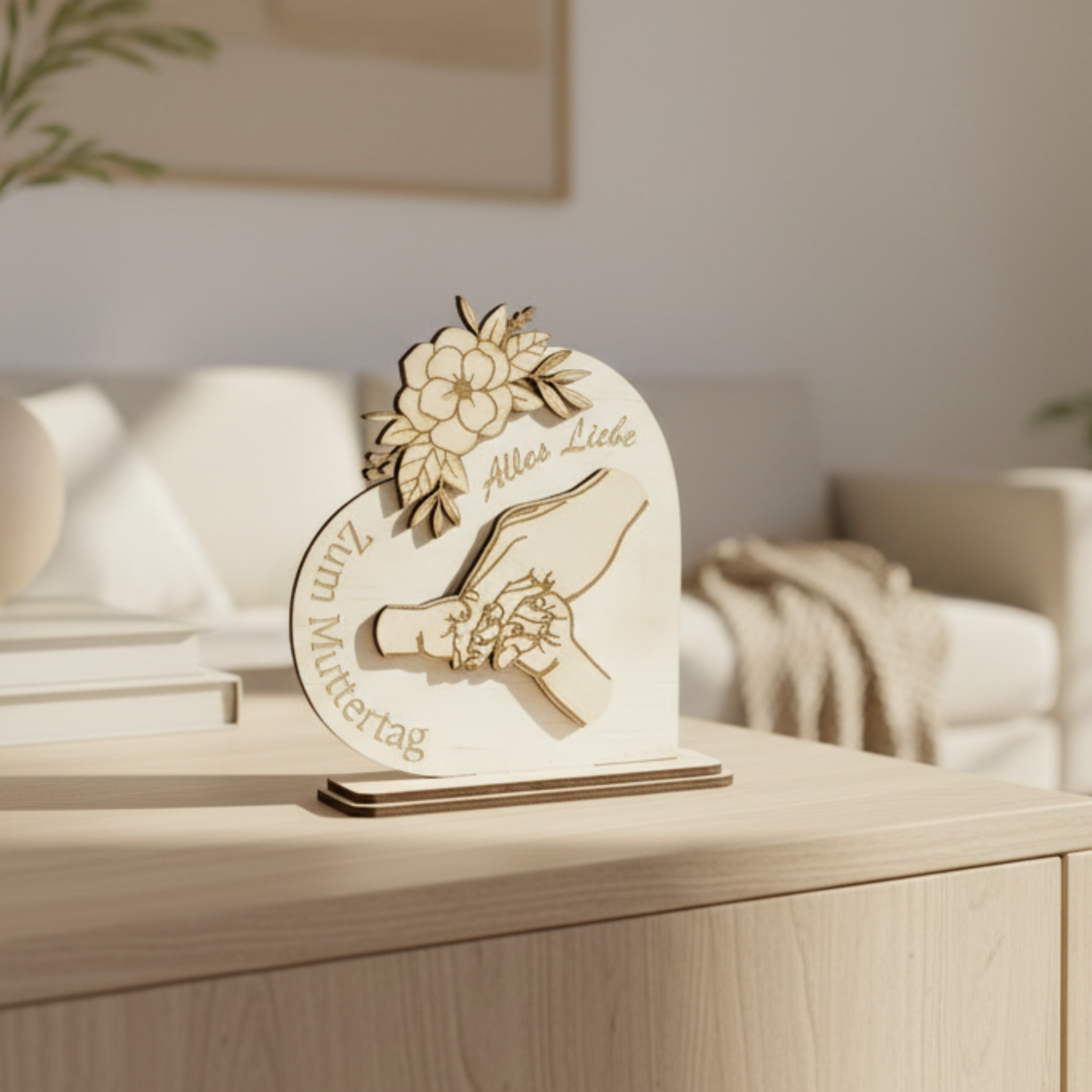 Muttertagsgeschenk personalisiert Herzform | Holzaufsteller mit Gravur - Maloah Handmade Design