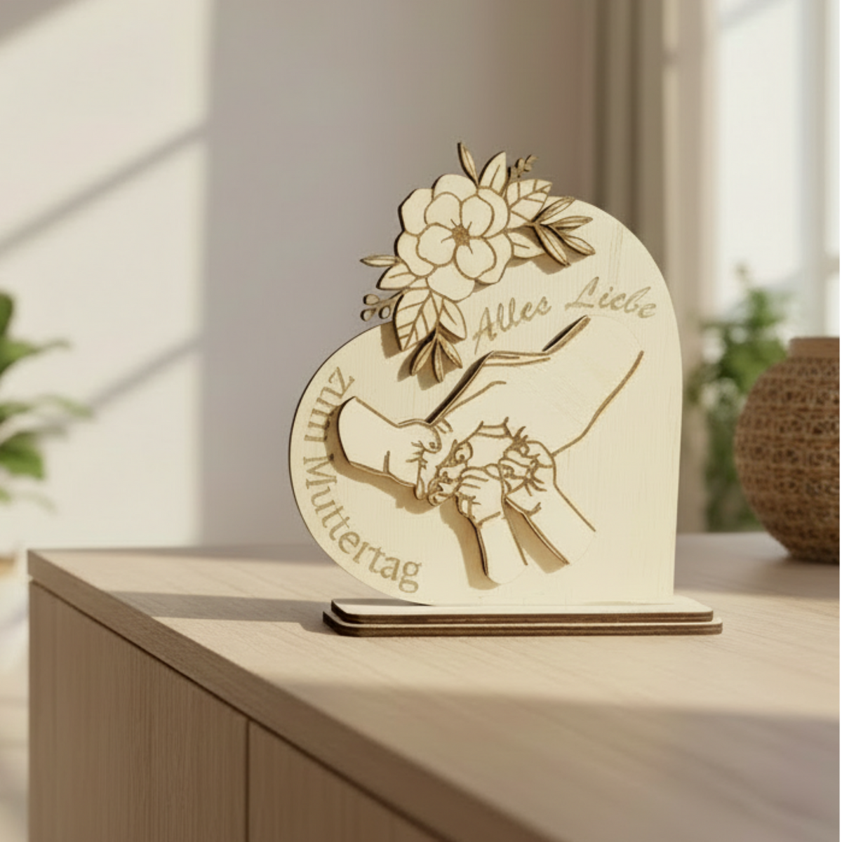 Muttertagsgeschenk personalisiert Herzform | Holzaufsteller mit Gravur - Maloah Handmade Design
