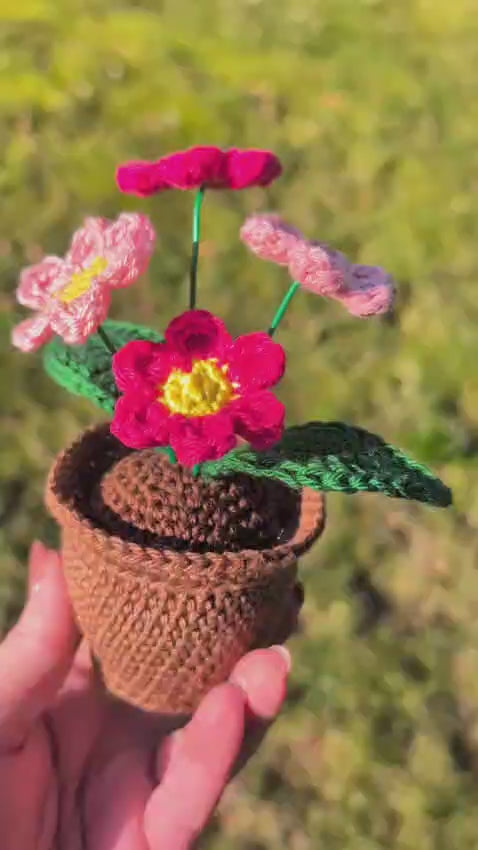 Handgehäkelte Blume im Topf – Ewige Deko mit Herz