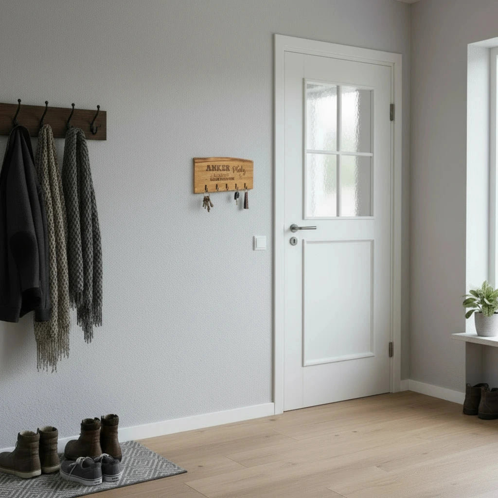 Schlüsselbrett Eiche personalisiert – 2 bis 6 Haken, mit Gravur - Maloah Handmade Design