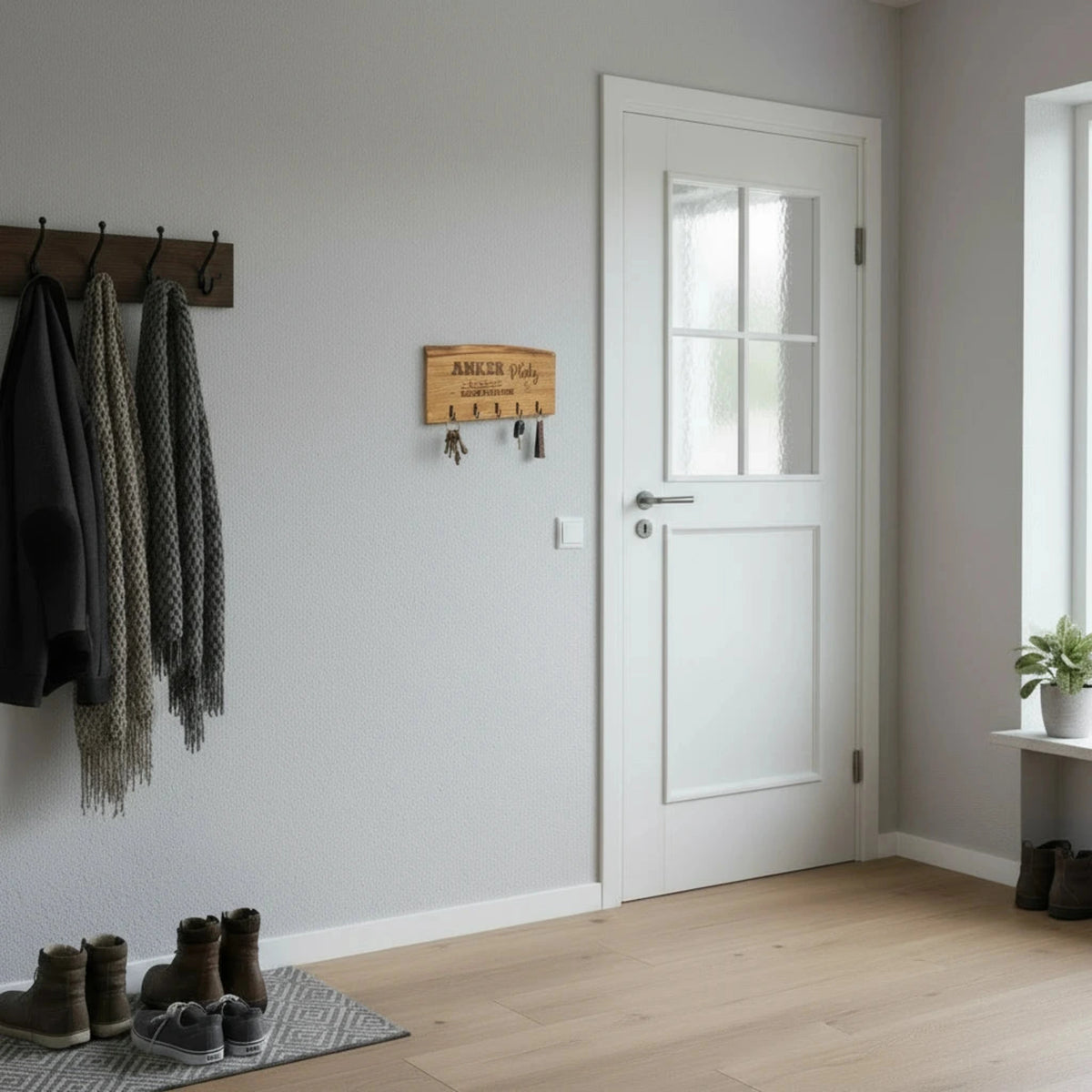 Schlüsselbrett Eiche personalisiert – 2 bis 6 Haken, mit Gravur - Maloah Handmade Design