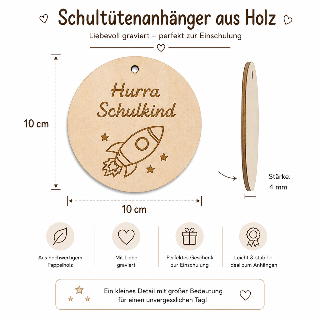 Schultütenanhänger aus Holz zur Einschulung 2026 - Maloah Handmade Design