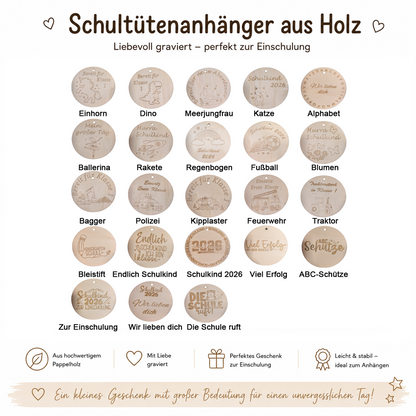 Schultütenanhänger aus Holz zur Einschulung 2026
