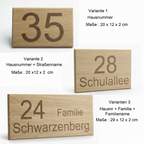 Personalisiertes Haustürschild aus Eiche – Hausnummer & Wunschgravur