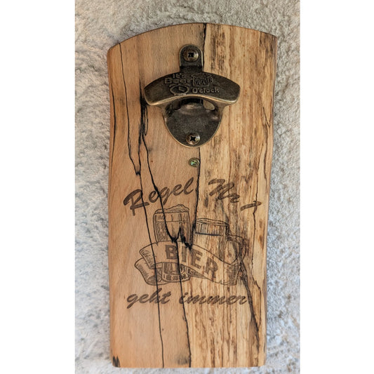 Handgefertigte Wandflaschenöffner Buche gestockt mit Magnet